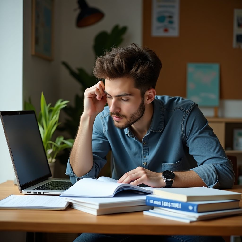 Estudiante preparándose para un examen de inglés